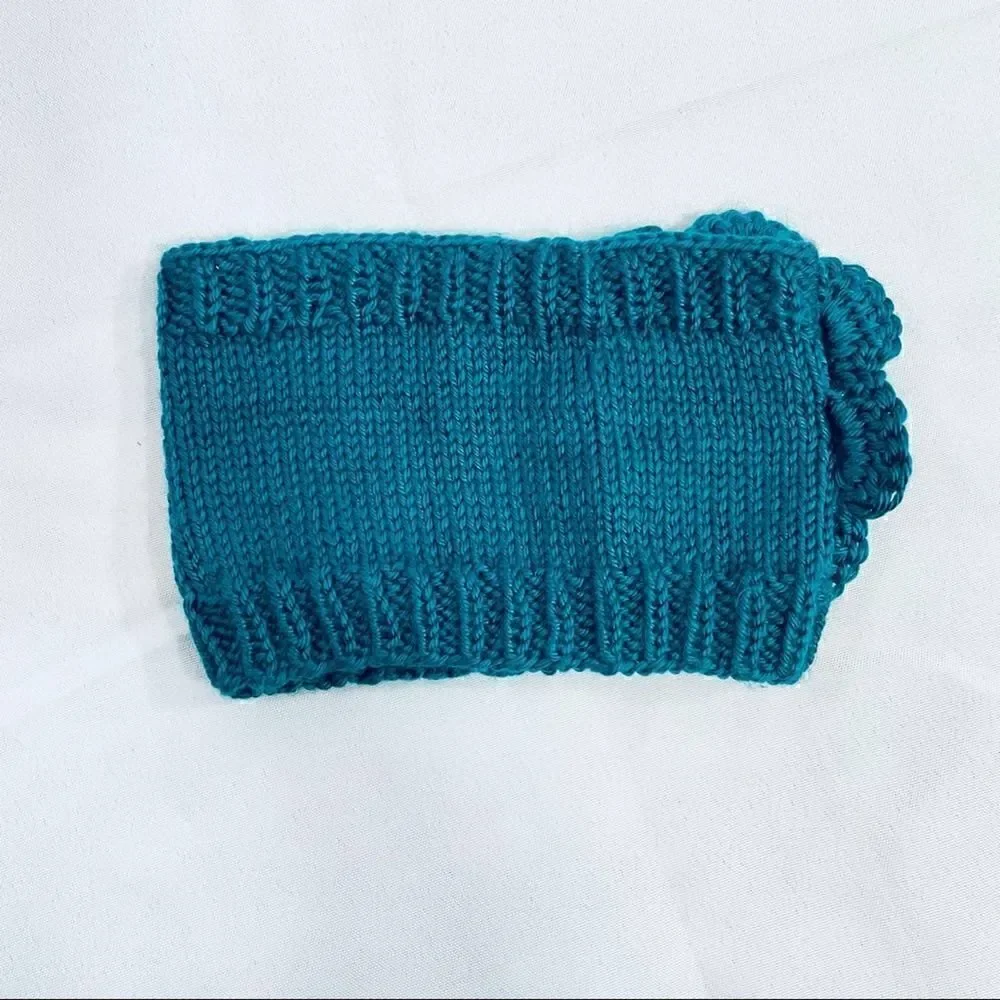 Winter Knit Headband Teal Camellia Flower